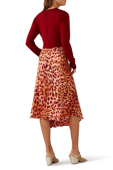 فستان صوف منسوج بتصميم ملفوف ونقشة جلد الفهد
